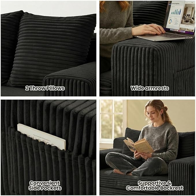 Boneless Loveseat Sofa Bed, Tri-Folding Convertible Futon Sleeper with Handle & Side Pockets, 54'' Boneless Couch with Hook and Loop No Assembly for Small Space,Living Room & Bedroom