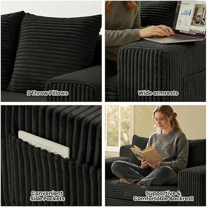 Boneless Loveseat Sofa Bed, Tri-Folding Convertible Futon Sleeper with Handle & Side Pockets, 54'' Boneless Couch with Hook and Loop No Assembly for Small Space,Living Room & Bedroom