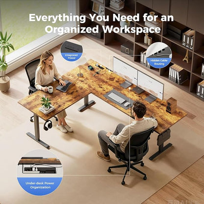 Agilestic Electric L Shaped Standing Desk 75 x 61 Inch with Power Outlet, Height Adjustable Corner Stand up Desk with Cable Management,Sit Stand Home Office Workstation with Splice Board, Rustic Brown