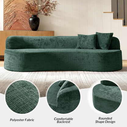 95" Modern Curved Compressed Sofa, All-Foam 3-Seater Cloud Couch with 2 Pillows, No Assembly Required Boneless Sofas for Living Room, Olive