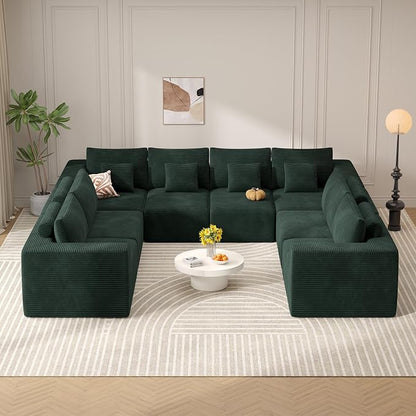 Modern U Shaped Modular Sectional Sofa, Convertible Oversized Cloud Couches for Living Room, Comfy 8 Seater Corduroy Boneless Couch Sofa Set, No Assembly Required, Beige 1 PCS