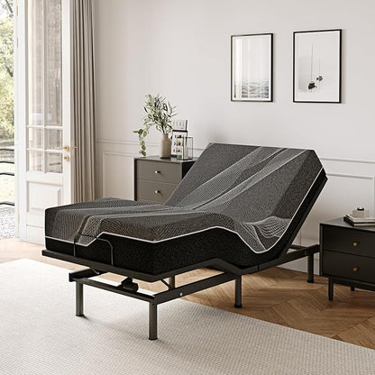 Dyonery Twin XL Adjustable Bed Base Frame with Wireless Remote + 14 Inch Twin XL Gel Memory Foam Mattress Bed in a Box, Head and Foot Incline, Zero Gravity, Fiberglass Free, 80" × 38"