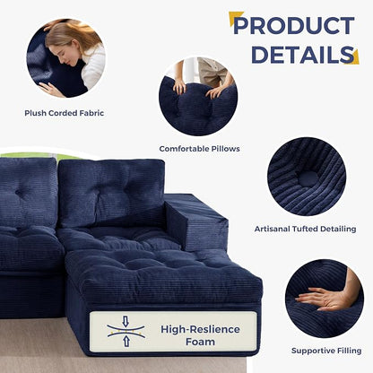 MAXYOYO Modular Sectional Sofa with Loveseat and Ottoman, Flexible Combination Cloud Boneless Couch with Layered Cushion for Living Room, No Assembly Required, Navy