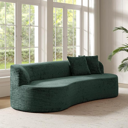 95" Modern Curved Compressed Sofa, All-Foam 3-Seater Cloud Couch with 2 Pillows, No Assembly Required Boneless Sofas for Living Room, Olive