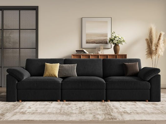 EASE MOOSE Sectional Modular Sofa, Fashion Comfty 3 Seat Cloud Modular Sofa, Modern Deep Seat Sectional Sofa,Black