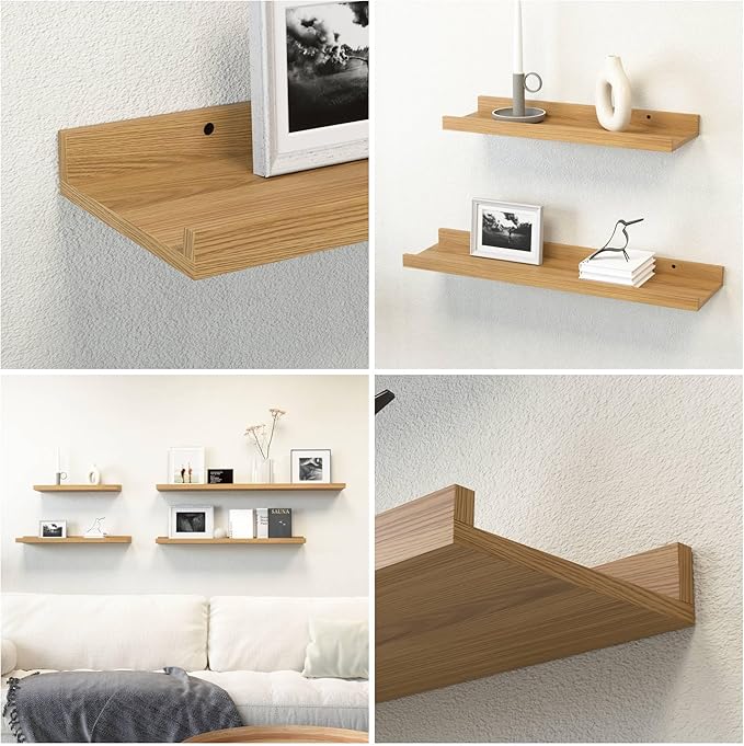 Boswillon 23.6 Inches Long Floating Shelves, 2 Set Modern Wall Shelf for Bedroom, Nursery Book Shelf with Lip, Picture Ledge Shelf for Wall Decor Living Room Bathroom Kitchen - Oak
