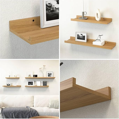 Boswillon 23.6 Inches Long Floating Shelves, 2 Set Modern Wall Shelf for Bedroom, Nursery Book Shelf with Lip, Picture Ledge Shelf for Wall Decor Living Room Bathroom Kitchen - Oak