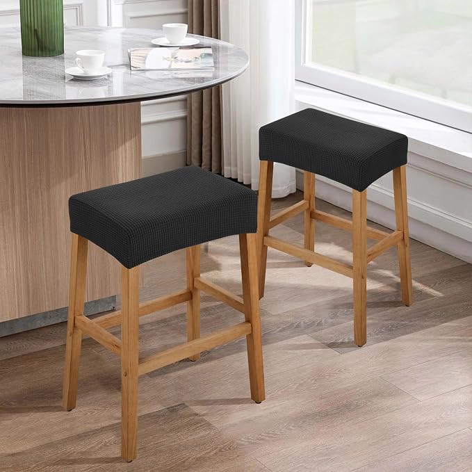 YISUN Stool Covers Rectangle - 2 Pack Stretch Waterproof Saddle Seat Cover Counter Bar Stools Bar Chairs Covers Kitchen Island Chairs Cushion Protector (2, Black)