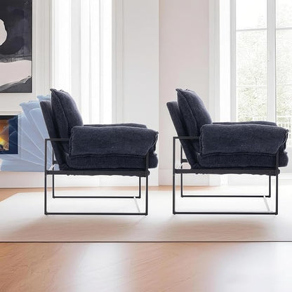 YISHENG Accent Chair with 6-Angle Adjustable Backrest, Fabric Living Room Chair Upholstered Lounge Chair, Modern Chair Cozy Reclining Chair for Reading Room, Set of 2 Dark Blue