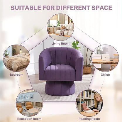 Swivel Accent Barrel Chair, Cute Comfy Small Round 360° Arm Chair. Velvet Club Reading Chair for Living Room, Bedroom, Office Purple