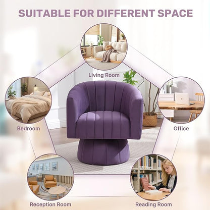 Swivel Accent Barrel Chair Set of 2, Cute Comfy Small Round 360° Arm Chair, Velvet Sofa Club Reading Chair for Living Room Bedroom Office Purple