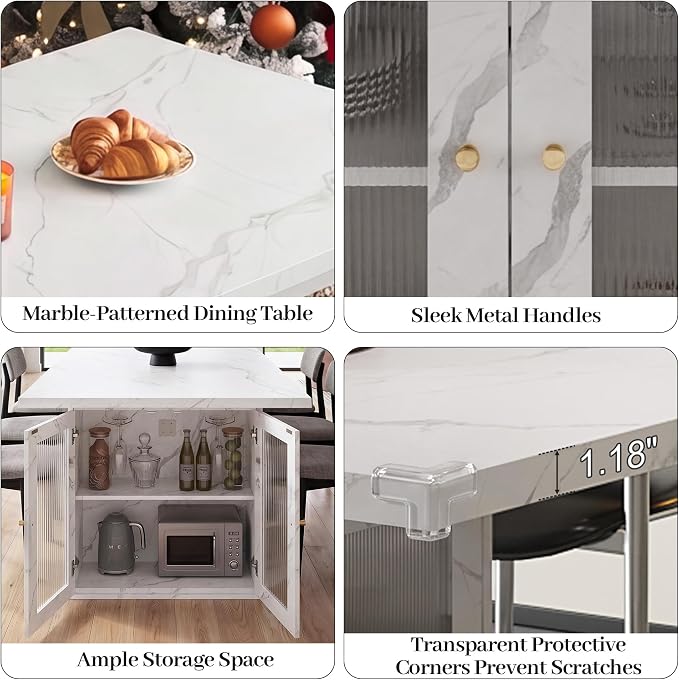51"-78" Extendable Dining Table for 4-8, White Faux Marble Kitchen Table | Modern Dining Room Table with Hidden Storage, Rectangle Dinner Tables for Dining Room Kitchen Living Room (White Marble)