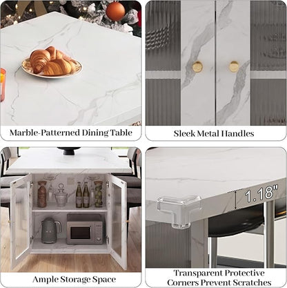 51"-78" Extendable Dining Table for 4-8, White Faux Marble Kitchen Table | Modern Dining Room Table with Hidden Storage, Rectangle Dinner Tables for Dining Room Kitchen Living Room (White Marble)