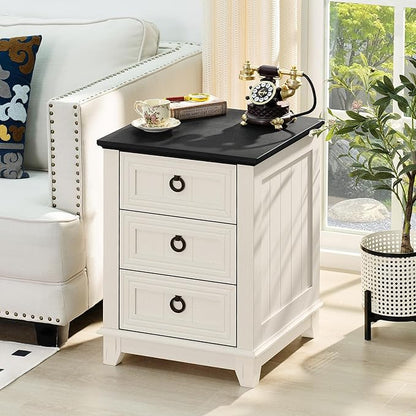 Joaxswe 18" Farmhouse Night Stand with 3 Drawers, Wood End Table Dresser for Bedroom, White Nightstand, Bed Side Table with Metal Handle, Bedside Cabinet for Bedroom Living Room, Closet