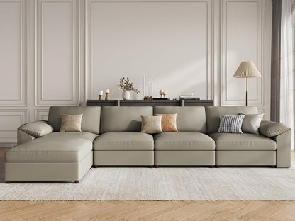 EASE MOOSE Oversized Modular Sectional Sofa,Leather Sectional Couch with Deep Seat,Extra Large L Shaped Couch,Modern Comfy Scratch Resistant Faux Leather Material Sofa,Light Grey