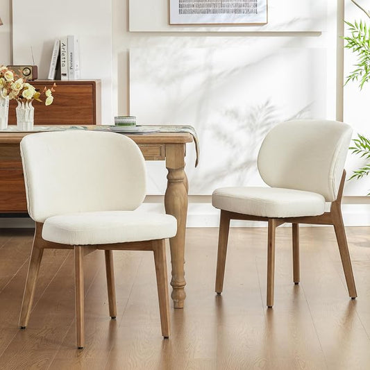 YOUNIKE Dining Chairs Set of 2 Modern Kitchen Dining Room Chairs Beige | Chenille Fabric Upholstered Armless Side Accent Chair with Back Wide Padded Seat Wooden Leg, Soft, Breathable, Comfortable