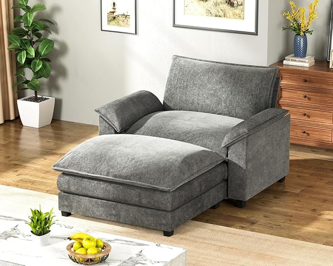 Homall 40" Modular Sectional Sofa, Single Sofa Couch with Reversible Ottoman, DIY Combination Chenille Deep 1-Seat Cloud Couch for Living Room, Apartment (Light Grey, Single Sofa Chair)