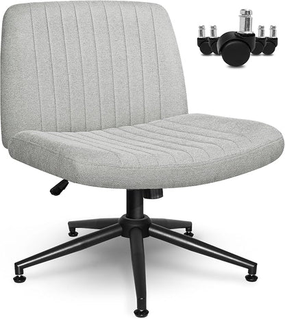 Orange Factory Criss Cross Chair Wheels Wide Cross Legged Office Desk Vanity Dual Base Comfy Fabric Armless Adjustable Swivel for Home Computer Task (Grey Dual Base, Fabric)