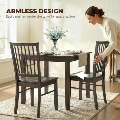 HOMCOM Farmhouse Dining Chairs Set of 2, Ergonomic Solid Wood Armless Kitchen Chairs with Rubberwood Legs for Dining Room, Kitchen, Charcoal Gray
