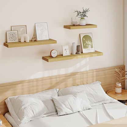Vivelove 36 Inch Floating Shelves for Wall, 9" Deep Display Shelves for Bathroom Living Room Kitchen Bedroom Office Farmhouse Home Decor - Set of 2, Oak