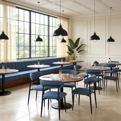 FREKEN Modern Upholstered Dining Chairs Set of 6, Mid-Century Metal Frame Linen Fabric Side Chair for Kitchen Dining Room, 350lbs Capacity, Blue
