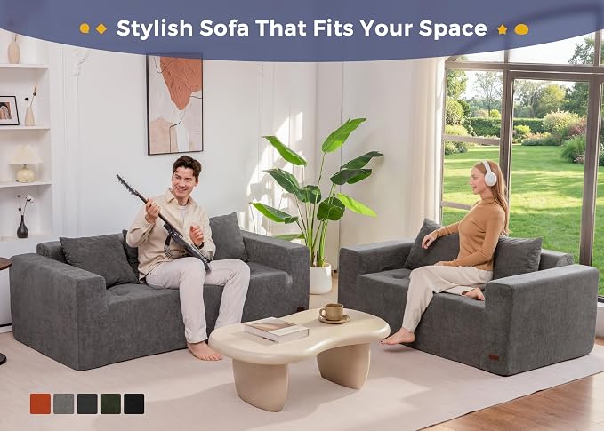 MAXYOYO Modular Sofa Couch, 61" Loveseat Boneless Cloud Couch with Deep Seat, Chenille Upholstered Living Room Comfy Sofa Chair for Living Room, No Assembly Required, Light Grey