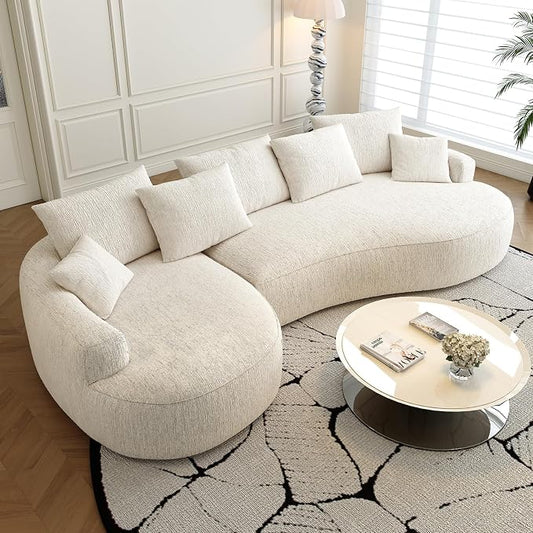 115-inch L-Shaped Luxurious Modern Contoured Curved-Back Sofa, a Seamless Boneless Design with Curved Silhouette, Ideal for Living Room use(Left Chaise, White)