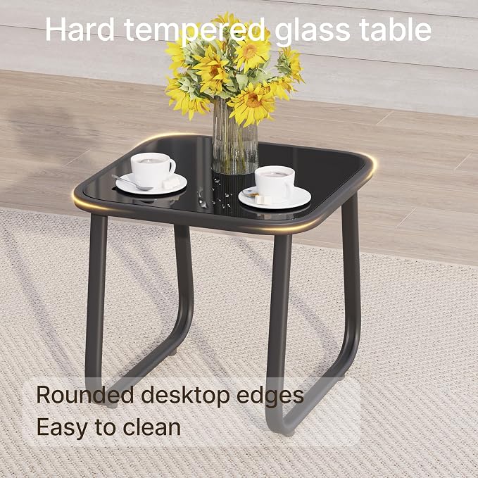 Gizoon Patio Chairs Set of 2, Patio Bistro Set 3PCS, Outdoor Patio Furniture Set with Rust-Resistant Metal Frame, 330LBS Capacity，for Balcony/Lawn/Patio/Pool, RCS Certified Recycled Material, Black