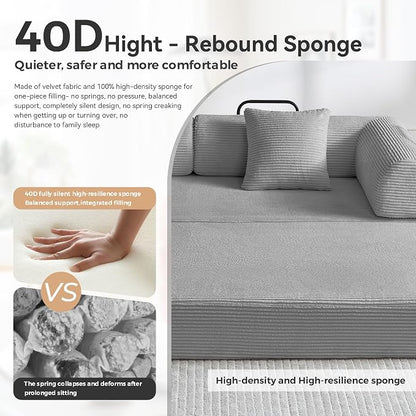 Convertible Sleeper Sofa Bed, Sleeper Sofa with Pillow | Corduroy Fabric | High-Density Sponge | Fixed-Shape Frame, Modular Sofa Bed for Living Room Lounge Studio (Light Grey)