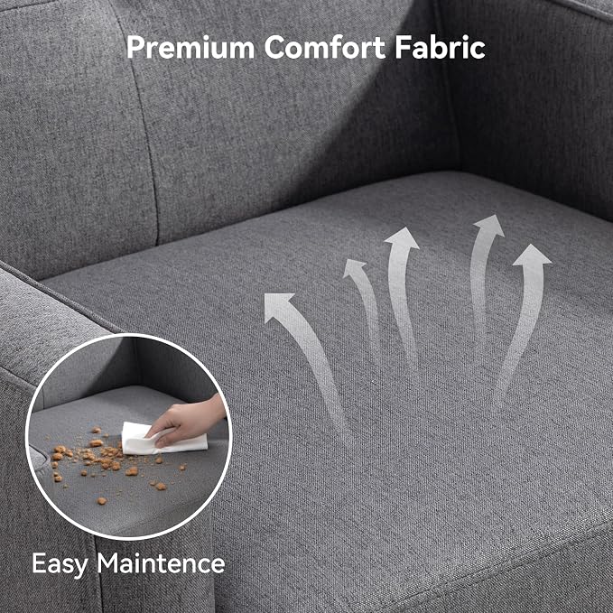 Vogue Furniture Direct Accent Chair Set of 2, Fabric Modern Chair with Wooden Frame, Cozy Armchair Reading Chair with Comfy Back for Apartment, Living Room, Bedroom, Small Space, Corner, Grey