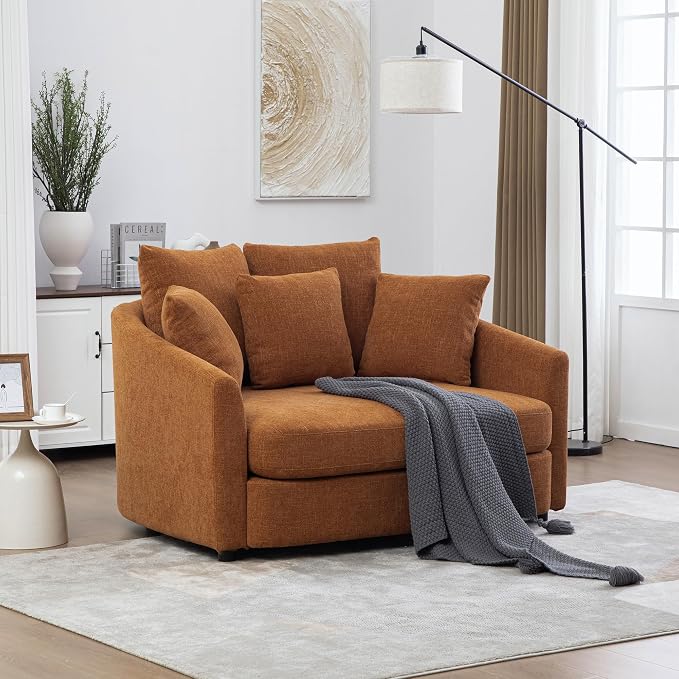 ERYE 56.3" Chenille Upholstered Accent Chair Deep Seat for Living Room Bedroom, Oversized Leisure Cushion Armchair W/ 5 Pillows and Removable Cover for Home Apartment Office