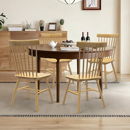 AreShark Windsor Dining Chairs, Farmhouse Wooden Dining Room Chairs, Solid Wood Kitchen Chairs with Spindle Back Set of 6, Natural Wood