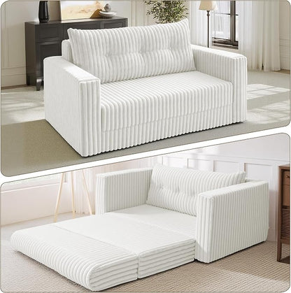 HABUTWAY 41.3" Loveseat Boneless Couch, 4-in-1 Convertible Sofa Bed, Plush Fur Folding Futon Sofa Bed Couches with a Pillow for Living Room, High-Density Foam Support, No Assembly Required, Beige