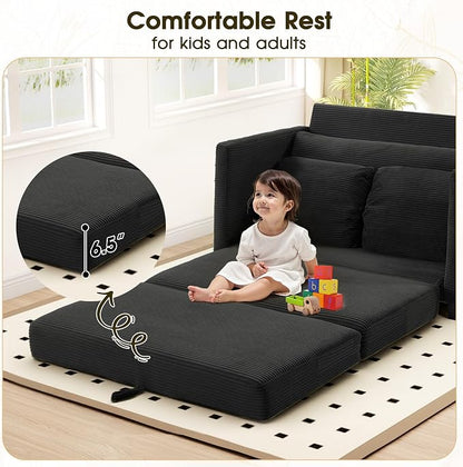 Myroyalsit 51" Convertible Loveseat Sofa Bed, 2-in-1 Folding Sofa Bed with 2 Pillow for Small Spaces, Modern Loveseat Sleeper Couch for Apartment, Living Room & Guest Room (Black Corduroy, 51 inch)