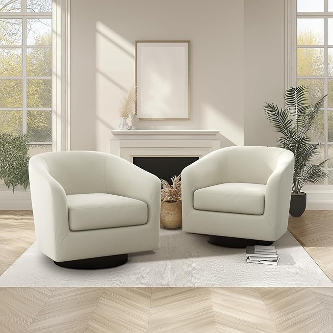 360° Swivel Barrel Accent Chair Armchair, Round Club Arm Chair in Fabric for Lving Room, Modern Upholstered Small Bedroom Single Sofa Seat - Beige, Set of 4