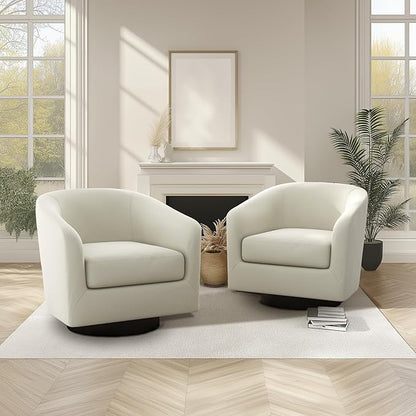 360° Swivel Barrel Accent Chair Armchair, Round Club Arm Chair in Fabric for Lving Room, Modern Upholstered Small Bedroom Single Sofa Seat - Beige, Set of 4