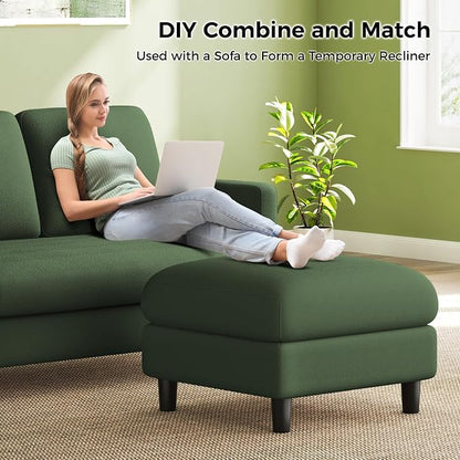 Welzona 83" Couches for Living Room, Teddy Sofa Couch with Storage Ottoman, L Shaped Couch with Movable Ottoman, Tool-Free Modular Sectional Sofa, All-Wood Sofas for Living Room with 2 Pillows, Green