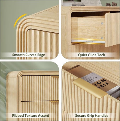 Decofy Fluted Drawers Dresser for Bedroom, Wood Dressers with Gold Handles, Modern Dressers with Wave Texture, Large Storage Chest of Drawers, Bedroom Dresser Organizer 55'' & 6 Drawers (Natural Oak)