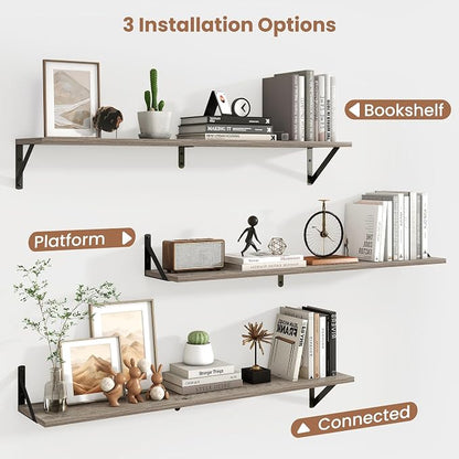 Axeman 40 Inch Grey Wood Floating Shelves for Wall Set of 2 | 8 Inch Deep Wall Shelves, Rustic Wood Bookshelf, Grey Shelves for Living Room Bathroom Bedroom Kitchen Home Office