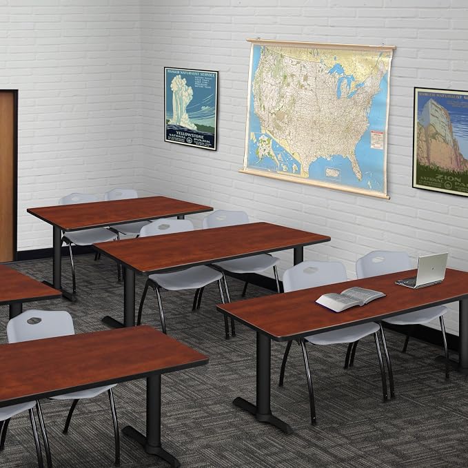 Romig Pillar 72 x 24 in. Steel T-Base Training Seminar Table- Cherry