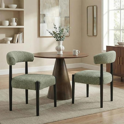 VKNOW Wooden Dining Chairs Set of 4 with Black Rubberwood Legs, Green | Soft Chenille Fabric, Curved Open Back, Thickened Cushion, For Adults and Family, Dining Room, Kitchen, No Wobble