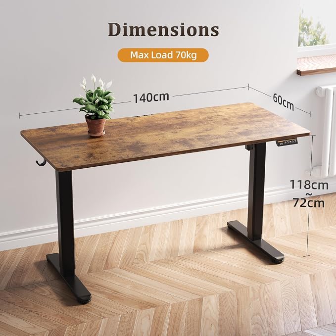 Claiks Electric Standing Desk, Adjustable Height Stand up Desk, 55x24 Inches Sit Stand Home Office Desk with Splice Board, Black Frame/Rustic Brown Top
