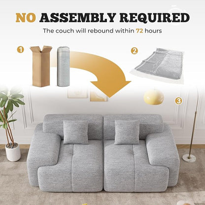 85" Cloud Loveseat Sofa in a Box, Modern Small Couch No Assembly Required, Comfy Deep Seat Boneless Couches for Living Room, Bedroom, Apartment, Light Grey 1 PCS