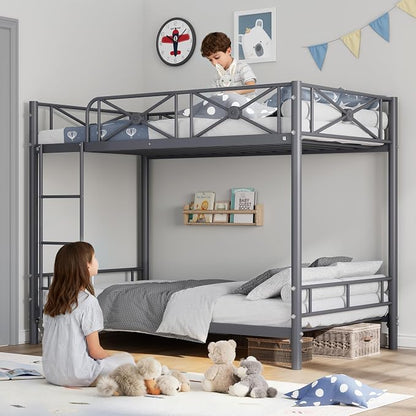 Garvee Metal Bunk Bed Twin Over Twin, Industrial Bunkbeds Heavy Duty Bed with Safety Guard Rails and Space-Saving Design, Steel Bed for School, Bedroom, Grey