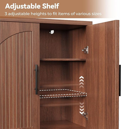 MapleGrace 31.5" Fluted Buffet Cabinet with Storage, Mid-Century Symmetrical Arched Sideboard Credenza with Adjustable Shelf, Large Wood Console Table for Dining Room, Kitchen, and Living Room(Walnut)