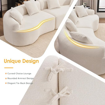 110.2" Curved Sectional Sofa,Luxury Wood Grain Chenille Fabric, Oversized Sectional Sofa,Compression Curved Couch for Living Room,No Assembly Needed (White, 110.2 Inch)