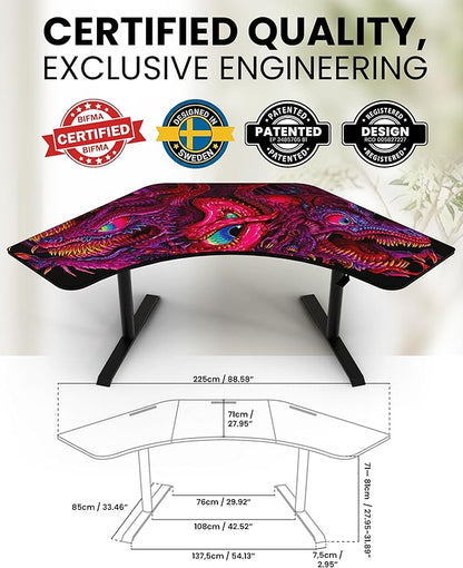 Arozzi Arena Angelo L Shaped GamingDesk, PC Gaming Desk L Shape, Height Adjustable L Shaped StandingDesk for Home Office, ComputerDesk with Full Coverage Mouse Pad (Crawling Chaos)