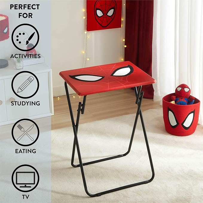 Marvel Spiderman Folding Tray Table,Portable Snack & Laptop Table, Compact Space-Saving Design for Kids & Teens, Lightweight Indoor Table for Bedroom, Dorm, or Playroom