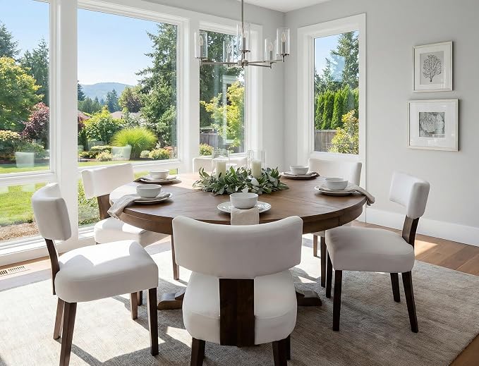 RIVOVA Set of 6 Modern Dining Chairs, Farmhouse Velvet Upholstered Dining Room Chairs Kitchen Chairs Side Armless Chairs with Curved Backrest Wood Legs, Cream