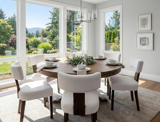 RIVOVA Set of 6 Modern Dining Chairs, Farmhouse Velvet Upholstered Dining Room Chairs Kitchen Chairs Side Armless Chairs with Curved Backrest Wood Legs, Cream